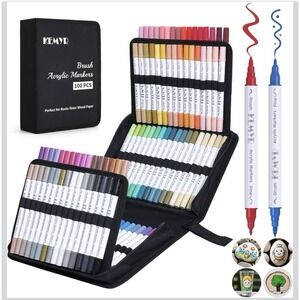 KEMYR 100 Pcs Colors Brush & Fine Tip Acrylic Paint Pens Markers New